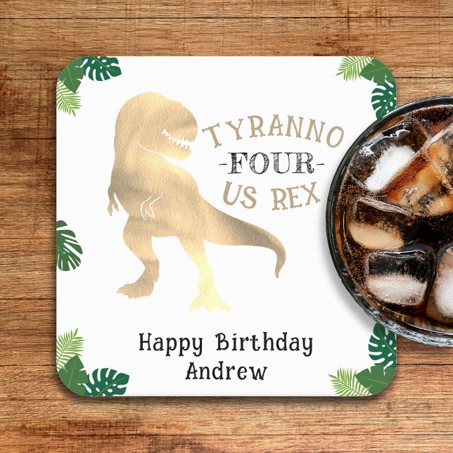Dinosaur 4th Birthday Party Gold Tyrannosaurus Rex Square Paper Coaster (Dinosaur 4th Birthday Party Gold Tyrannosaurus Rex Square Paper Coaster
)