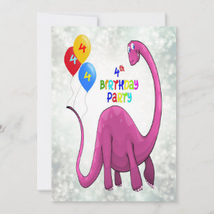 Dinosaur 4th Birthday Party Invitation
