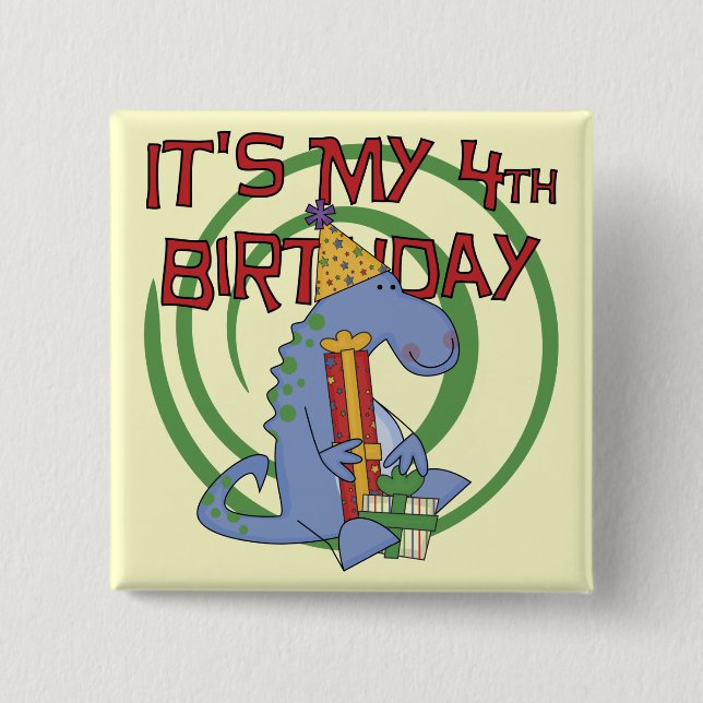 Dinosaur 4th Birthday T-shirts and Gifts 15 Cm Square Badge (Front)