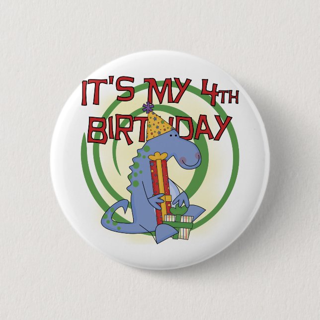 Dinosaur 4th Birthday T-shirts and Gifts 6 Cm Round Badge (Front)