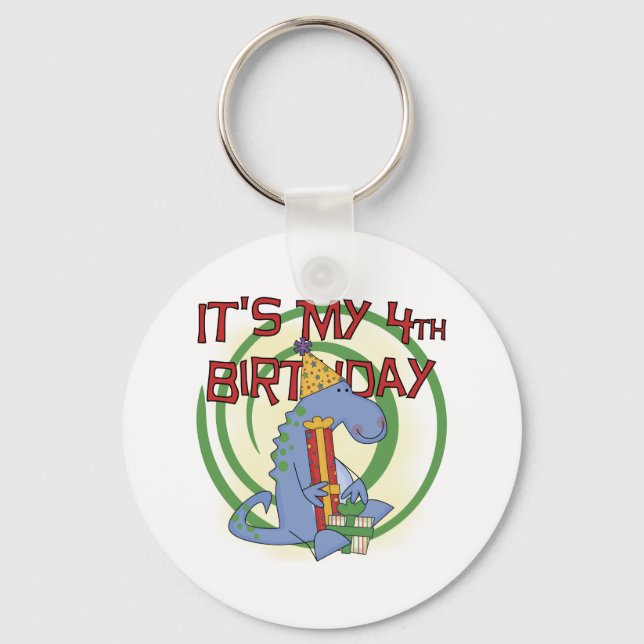 Dinosaur 4th Birthday T-shirts and Gifts Key Ring (Front)
