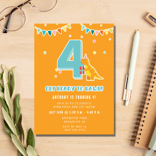 Dinosaur 4th Boy's Birthday Party  Invitation