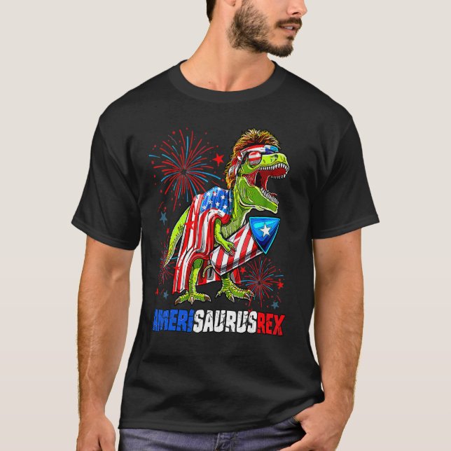 Dinosaur 4th Of July Amerisaurus Rex American Flag T-Shirt (Front)