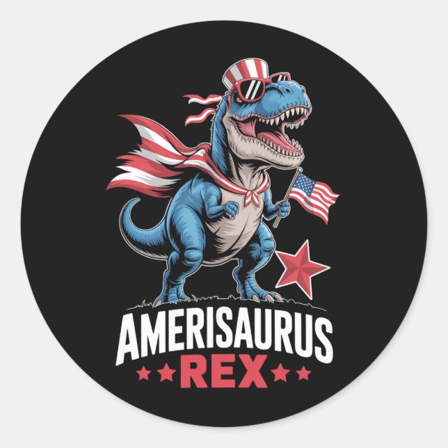 Dinosaur 4th of July Amerisaurus T Rex Funny Classic Round Sticker (Front)