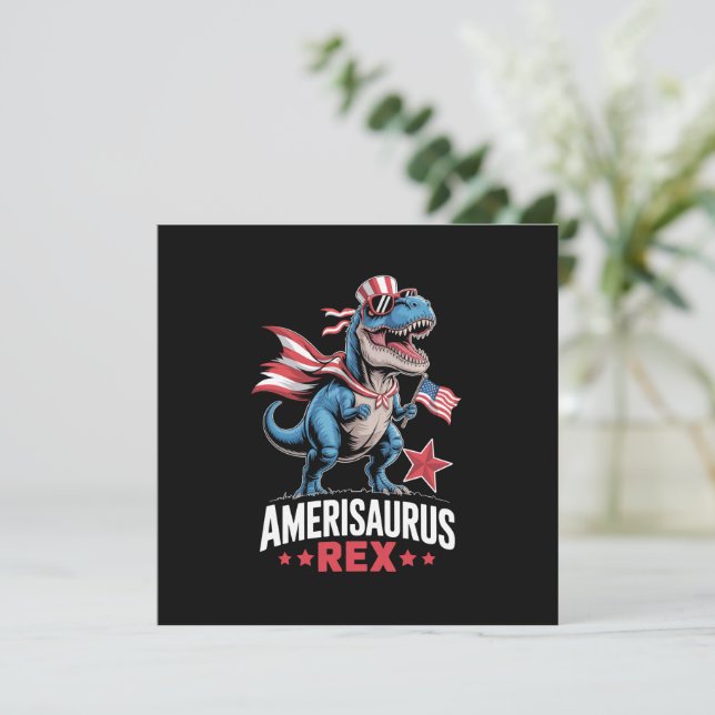 Dinosaur 4th of July Amerisaurus T Rex Funny Invitation (Standing Front)