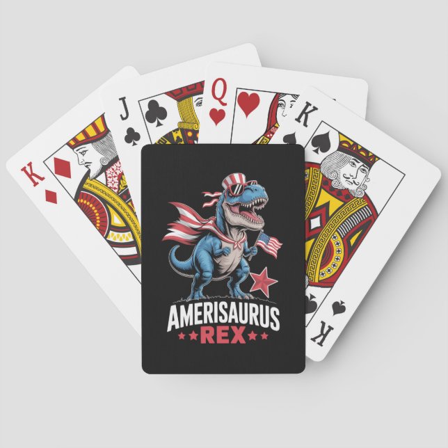 Dinosaur 4th of July Amerisaurus T Rex Funny Playing Cards (Back)