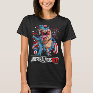 Dinosaur 4th of July Boys Girls Men Amerisaurus T  T-Shirt