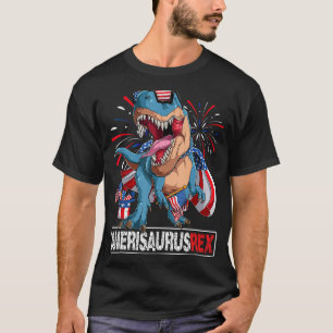 Dinosaur 4th of July Boys Girls Men Amerisaurus T  T-Shirt