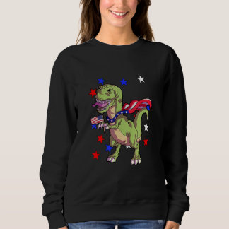 Dinosaur 4th Of July  Boys Kids American Flag Dino Sweatshirt