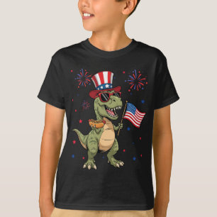 Dinosaur 4th Of July Funny Hotdog & Fireworks USA T-Shirt