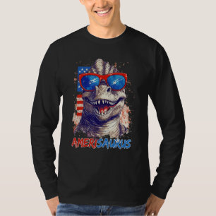 Dinosaur 4th of July Kids Boys Men Amerisaurus Rex T-Shirt