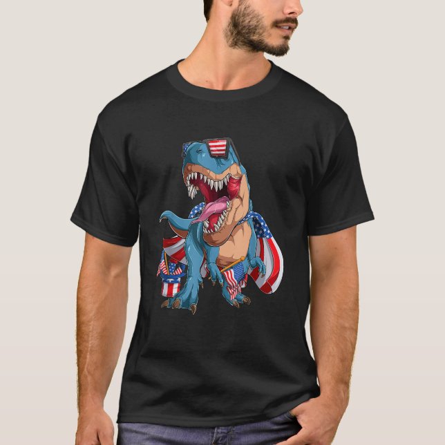 dinosaur 4th of july kids boys men amerisaurus t r T-Shirt (Front)