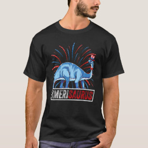 Dinosaur 4th Of July Kids Boys Men Brontosaurus Am T-Shirt