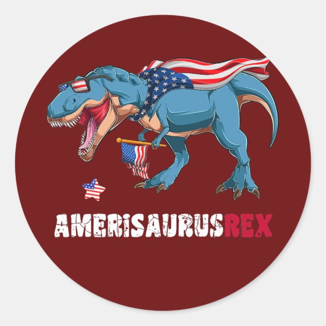 Dinosaur 4th of July Kids Boys Toddlers Classic Round Sticker (Front)