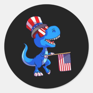 Dinosaur 4th Of July Shirt Us Flag Dino Kids Boys Classic Round Sticker