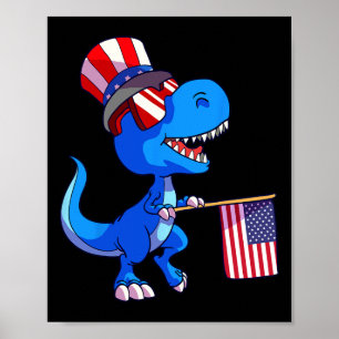 Dinosaur 4th Of July Shirt Us Flag Dino Kids Boys Poster