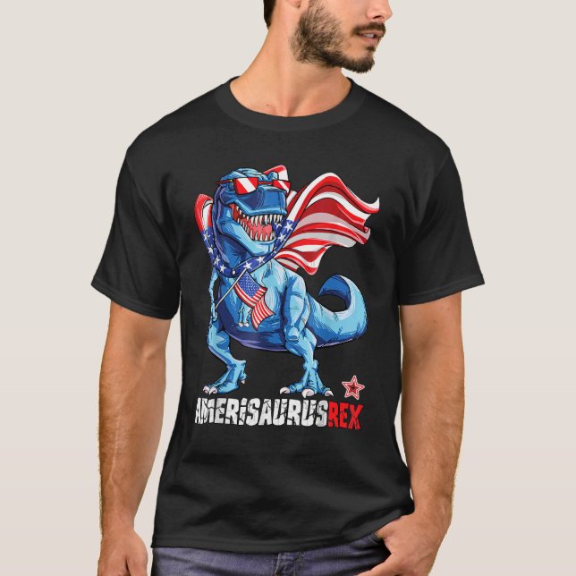 Dinosaur 4th Of July Sunglass Usa Flags Amerisauru T-Shirt (Front)