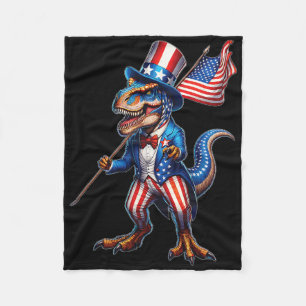 Dinosaur 4th Of July T-rex Usa Patriotic American Fleece Blanket