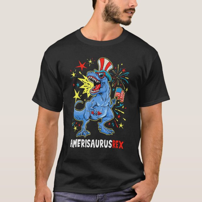 Dinosaur 4th Of July US Flag Amerisaurus Res Patri T-Shirt (Front)