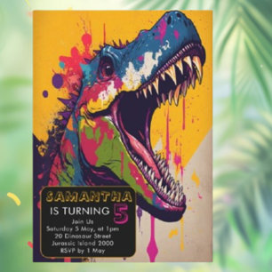  Dinosaur 5th Birthday  Invitation
