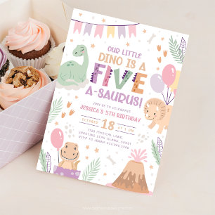 Dinosaur 5th Birthday Invitation. Five Baby Dino  Invitation
