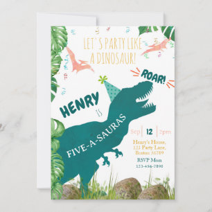 Dinosaur 5th Birthday Invitation Fiveasauraus Trex