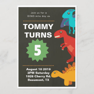 Dinosaur 5th Birthday Party Boy Invitation
