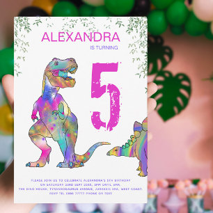 Dinosaur 5th Birthday Party for Girls Invitation