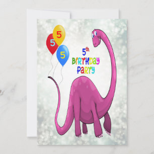 Dinosaur 5th Birthday Party Invitation