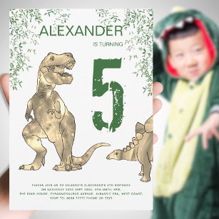Dinosaur 5th Birthday Party Invitation