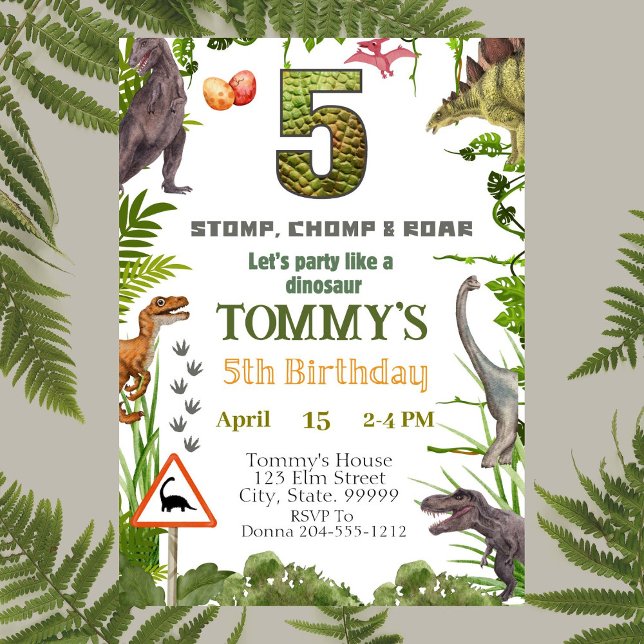 Dinosaur 5th Birthday Party Invitation for Boy (Creator Uploaded)