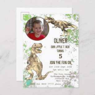 Dinosaur 5th Birthday Party T Rex Boys Photo Green Invitation Postcard