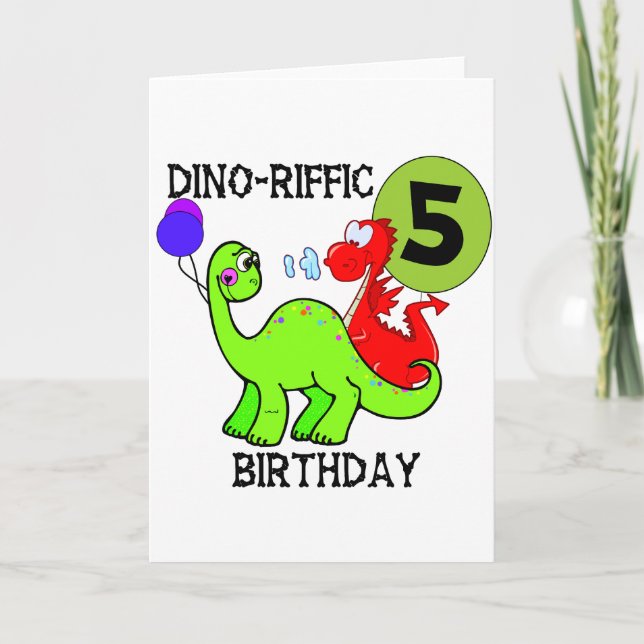 Dinosaur 5th Birthday T-shirts and Gifts Card (Front)