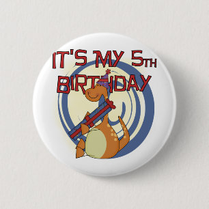 Dinosaur 5th Birthday Tshirts and Gifts 6 Cm Round Badge