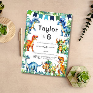 Dinosaur 6th Birthday Invitation