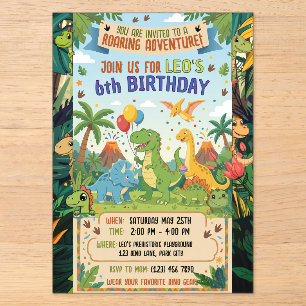 Dinosaur 6th Birthday Jungle  Party Flat Acrylic Invitations