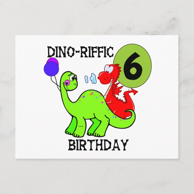 Dinosaur 6th Birthday T-shirts and Gifts Postcard (Front)