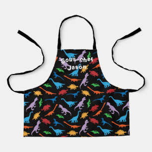Dinosaur 7 species colourful silhouette pattern apron