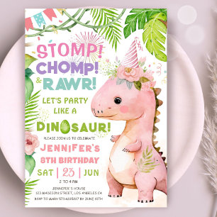 Dinosaur 8th Birthday Party Pink Dinosaur Girls In Invitation
