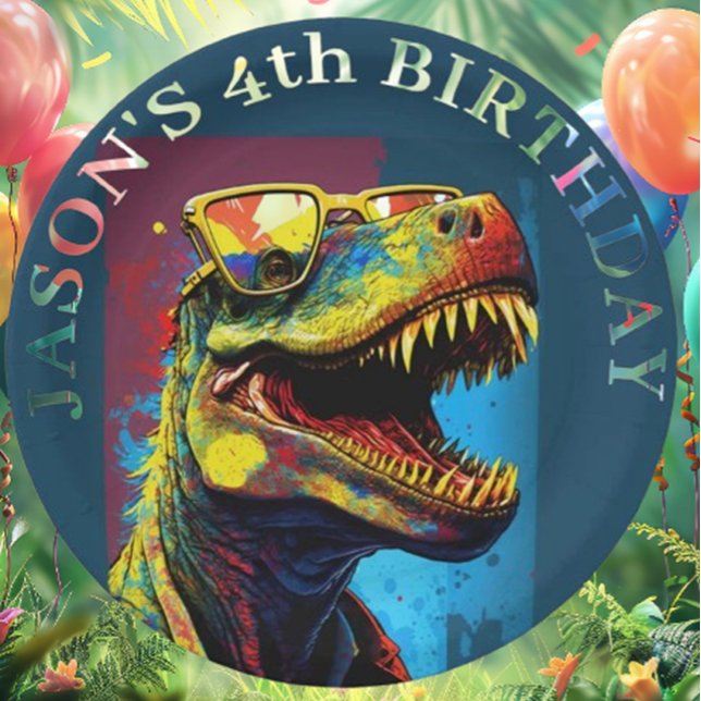 Dinosaur A Roaring Good Time Awaits Paper Plate (Throw an unforgettable T-Rex dinosaur party! )