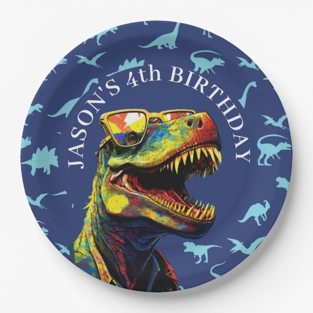 dinosaur A Roaring Good Time Awaits Paper Plate (Front)