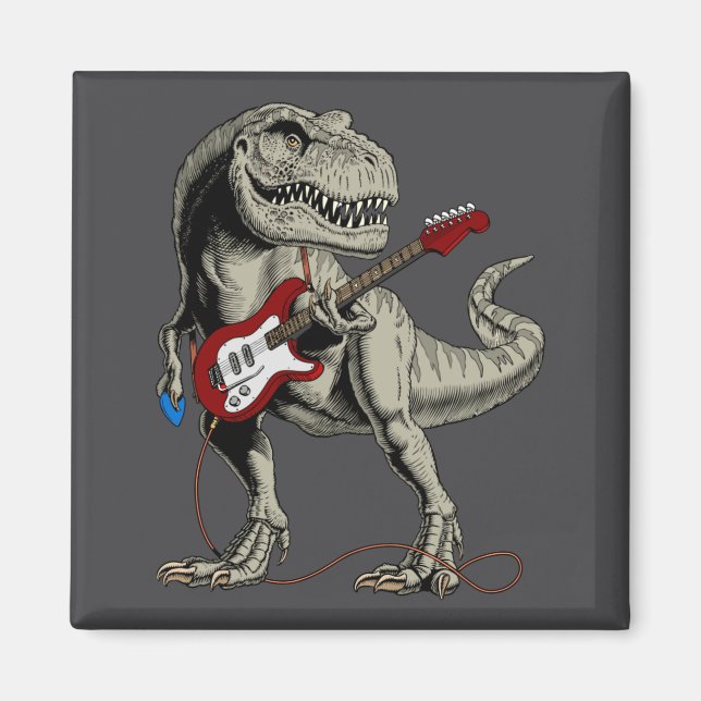 Dinosaur Acoustic Electric B Guitar Player  Magnet (Front)