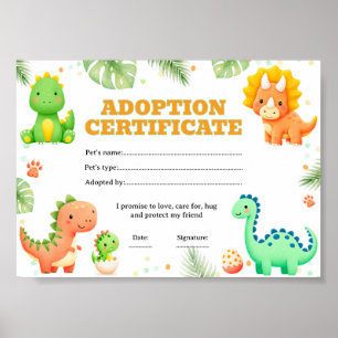 Dinosaur adopt a pet colouring certificate poster