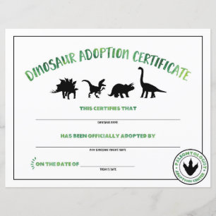 Dinosaur Adoption Certificate