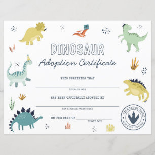 Dinosaur Adoption Certificate