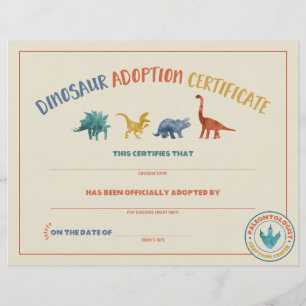 Dinosaur Adoption Certificate