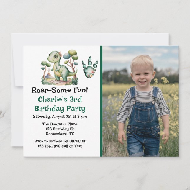 Dinosaur Adventure Boy's Birthday Party Invitation (Front)