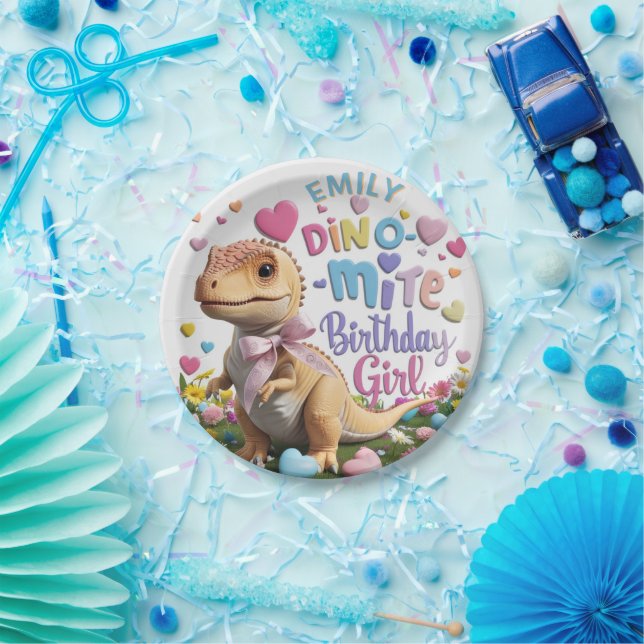 Dinosaur Adventure Girl Happy Birthday Paper Plate (Party)
