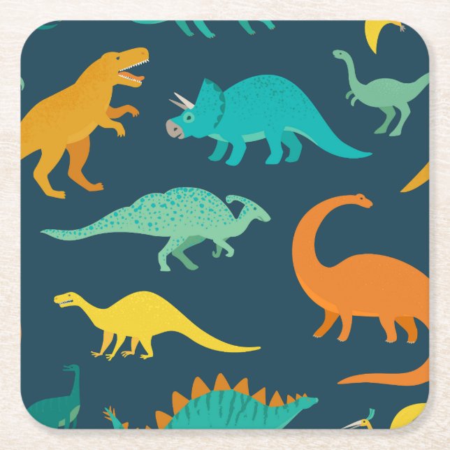 Dinosaur Adventure: Kids' Nursery Wallpaper Square Paper Coaster (Front)