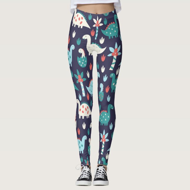 Dinosaur Adventure Seamless Design Leggings (Front)